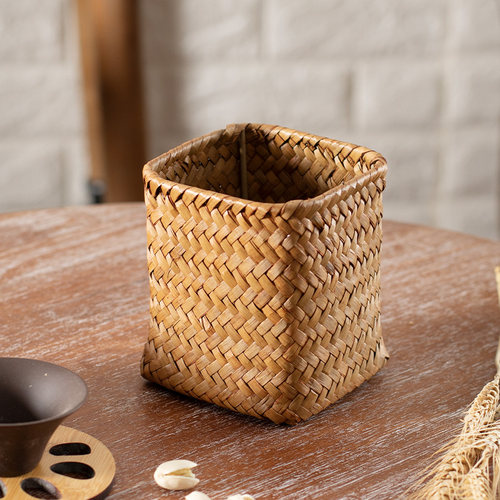 家好点手工草编桌面收纳盒