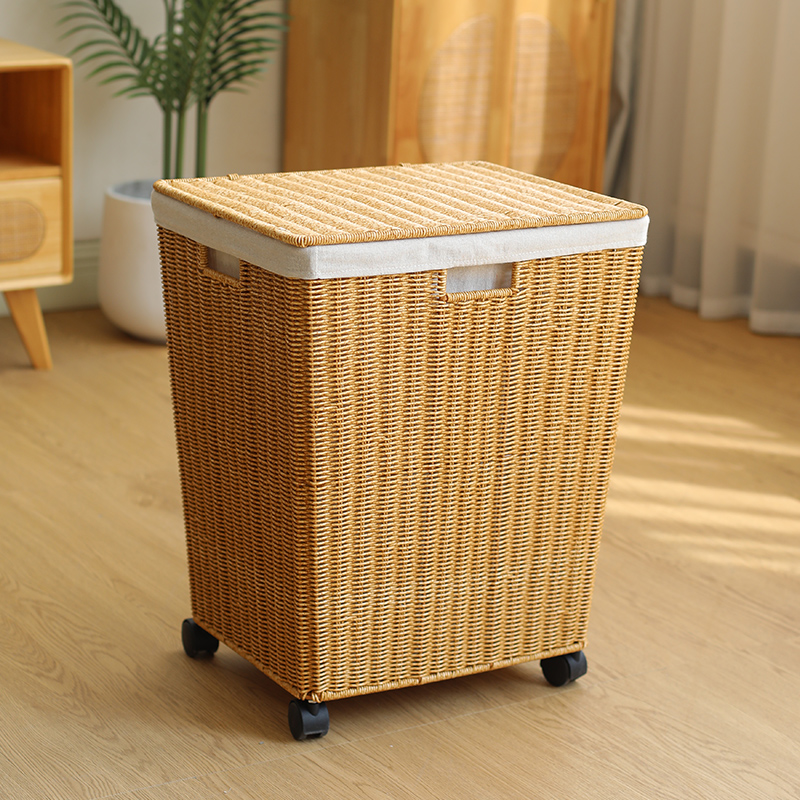 家好点仿藤编脏衣篮带盖