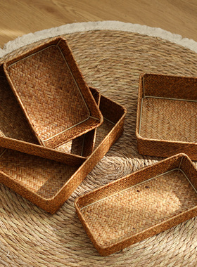 家好点桌面收纳篮海草编织家用茶几零食遥控器收纳篮子玄关钥匙筐