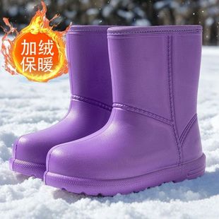 水鞋 防水雪地靴女款 中筒加绒防滑保暖棉靴子加厚雨鞋 冬季 2025新款