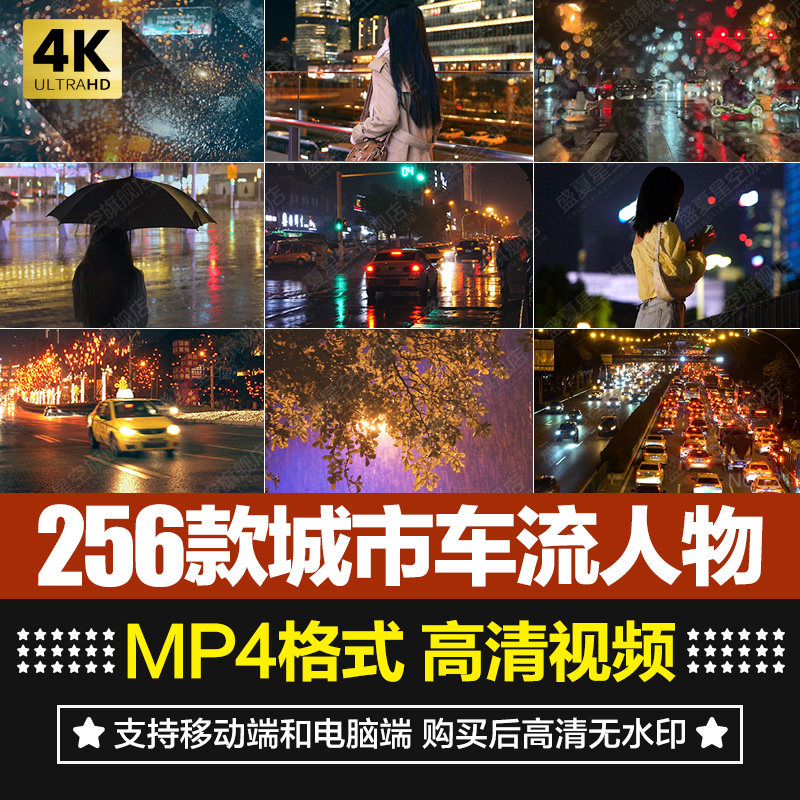 高清4K唯美城市车流街景行人物背影夜景伤感治愈短片背景视频素材