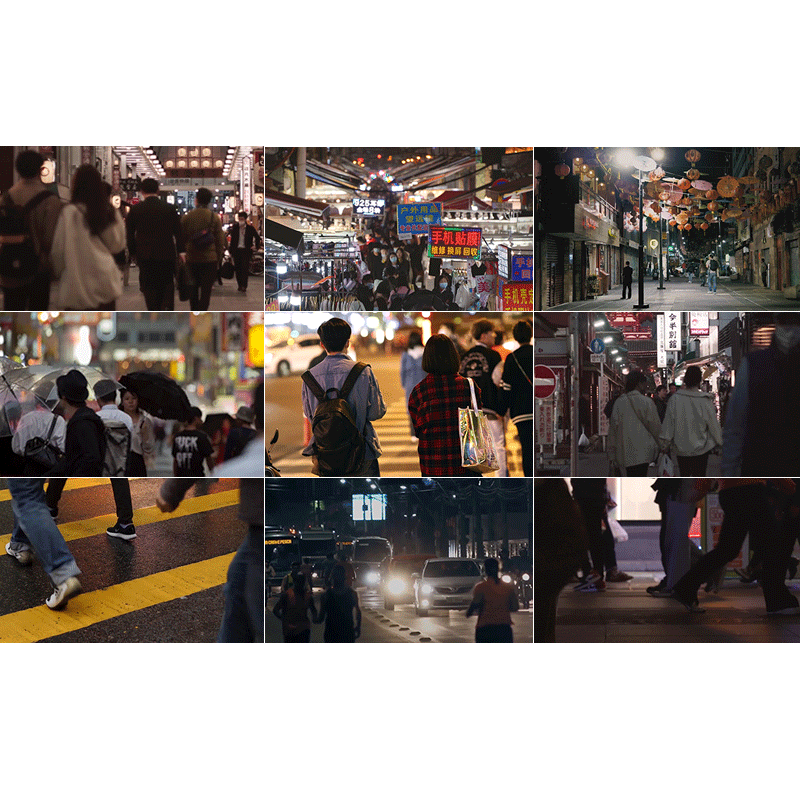 城市夜景人物街景车流人流行人穿梭路口夜市航拍高清短片视频素材