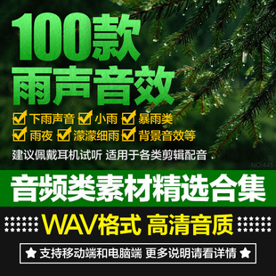 下雨声音暴雨小雨雷阵雨细雨助眠解压背景音乐剪辑配乐音频素材