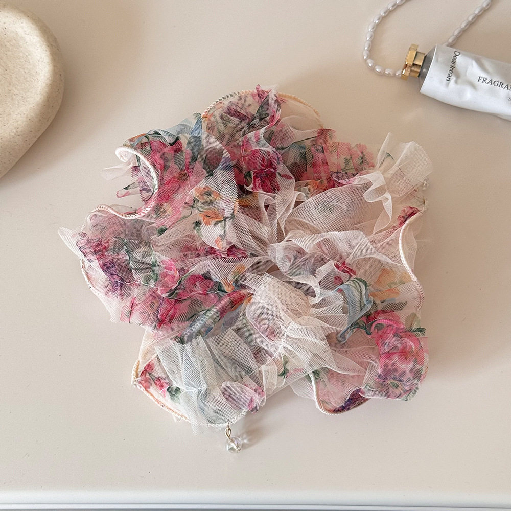 泡泡花园~粉色碎花网纱大肠发圈女高级感重工发绳丸子头超大头饰,户外/登山/野营/旅行用品,旅行发卡,淘宝优惠券,粉丝福利购,淘宝优惠卷