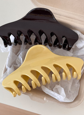 韩版大号设计感黄色系个性气质抓夹鲨鱼夹后脑勺盘发抓子发卡发饰