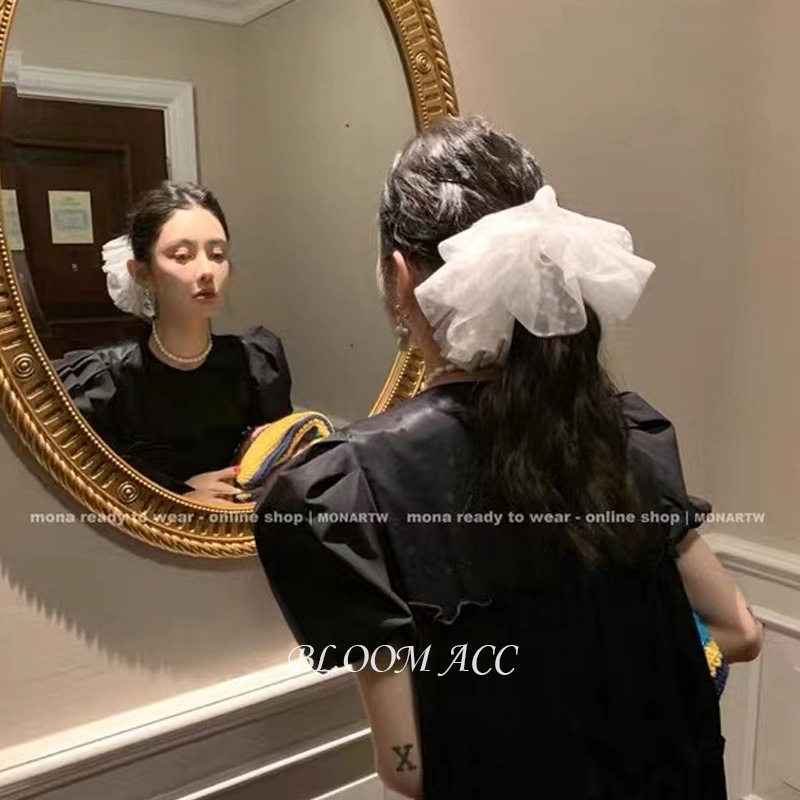 新款mona网纱波点超仙少女马尾高级感发圈超大号网红同款夸张发饰