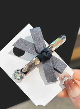 气质复古灰色重工水钻发夹精致时尚刘海夹2025新款蝴蝶结发卡头饰