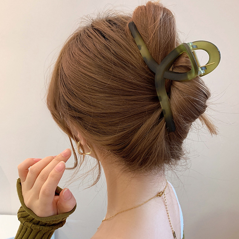 磨砂高级感绿色抓夹~渐变色大号盘发器ins冷淡风韩国鲨鱼夹盘头发
