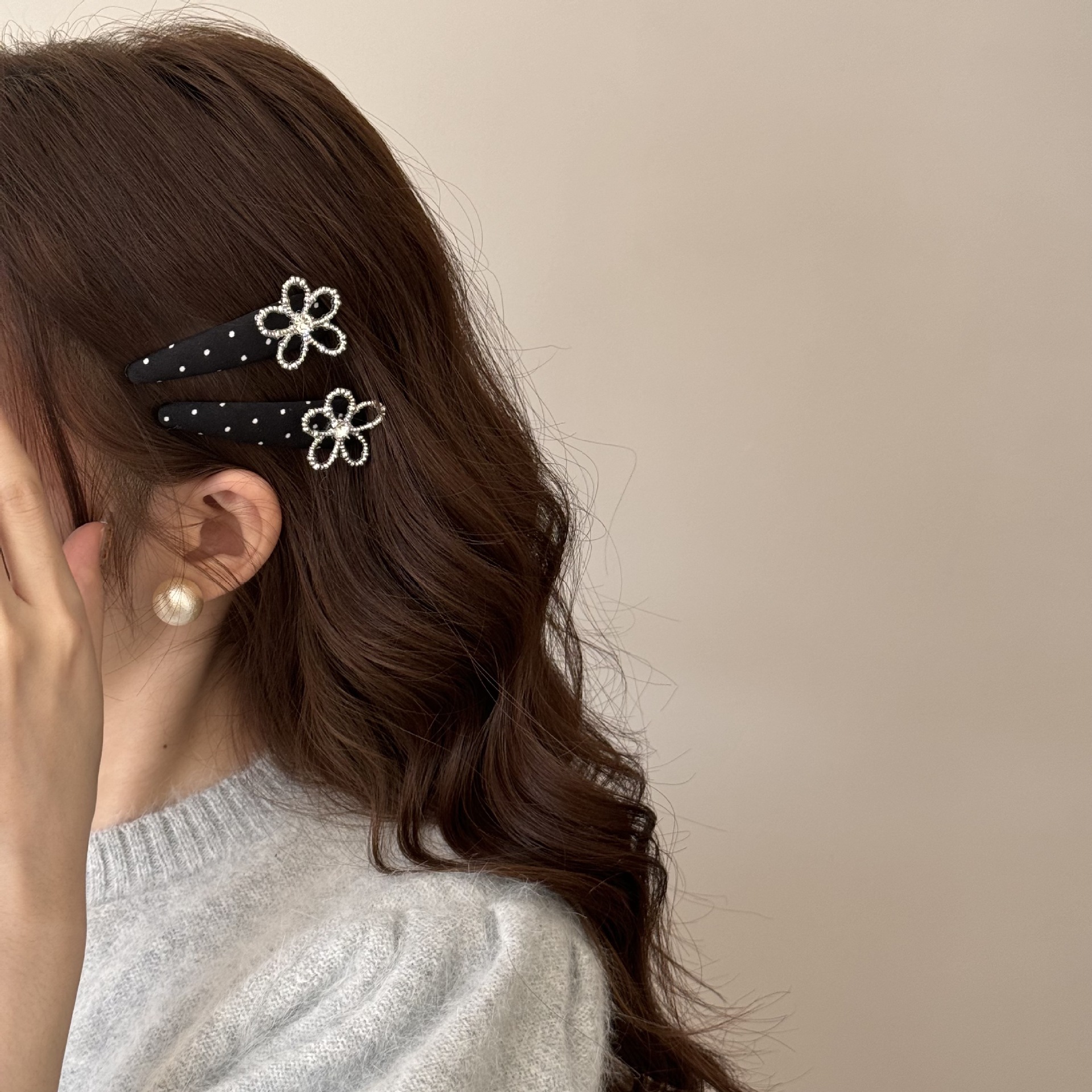 波点闪钻花朵发夹女前额侧边发卡刘海夹碎发边夹2025新款高端发饰
