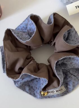 海盐蓝色小碎花大肠发圈女双层丸子头花头圈百搭马尾发绳皮筋发饰