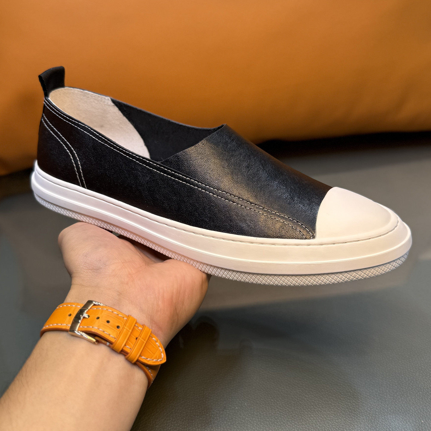 轻奢真皮一脚蹬乐福鞋头层牛皮软底透气商务休闲百搭四季男鞋白色