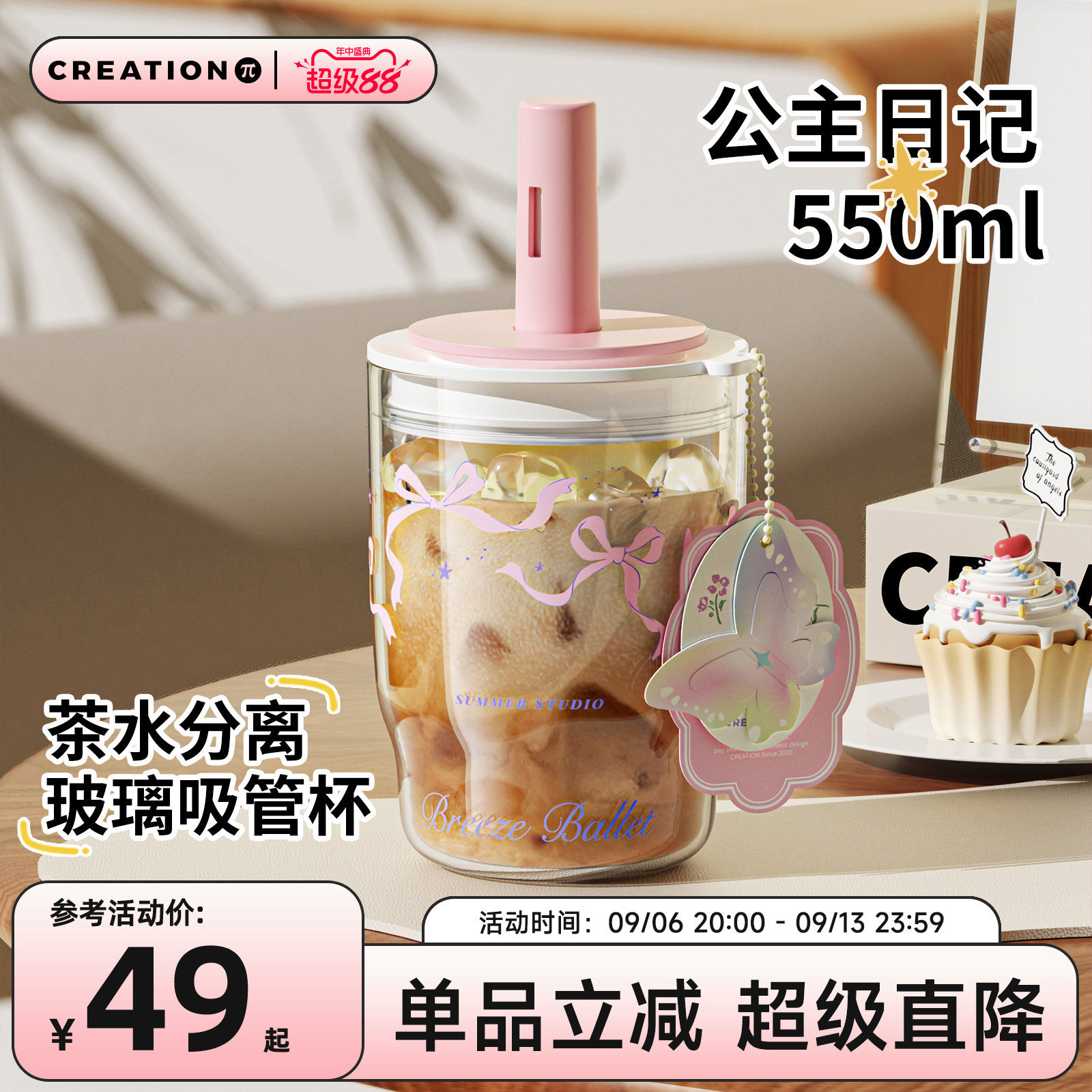 万兀ins风高硼硅玻璃水杯图片