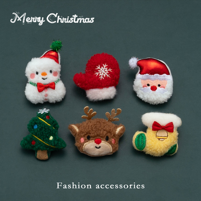 圣诞节礼物卡通毛绒胸针别针老人麋鹿可爱装饰围巾包包节日配饰品