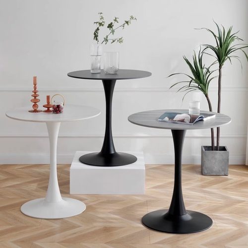 北欧圆桌现代简约休闲桌郁金香白色黑色咖啡店奶茶店餐桌阳台圆桌