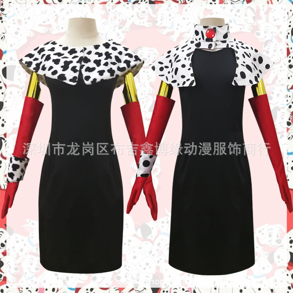 101忠狗女反派黑白披肩黑白魔女库伊拉cos服万圣节cosplay连衣裙