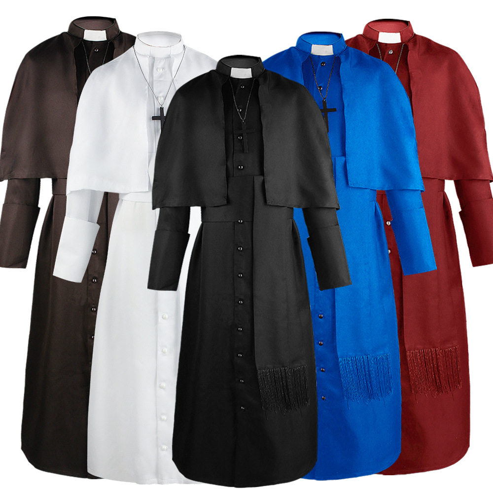 现货中世纪纯色教父神父cos服万圣节牧师cosplay角色扮演服装