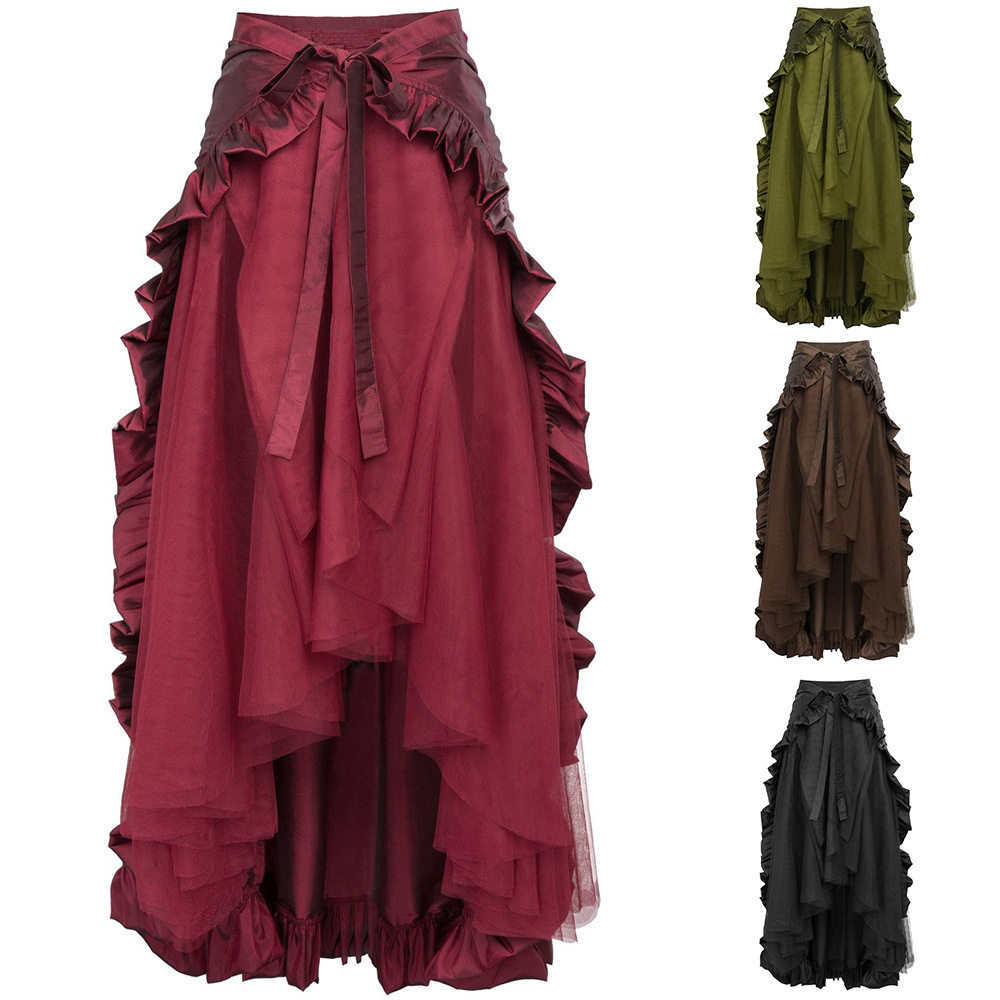 欧美大码蒸汽朋克哥特式裹身裙维多利亚时代荷叶边海盗女舞蹈裙