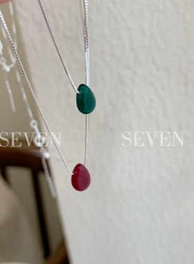 925纯银红豆绿豆百搭设计感项链水滴项链新中式简约小众颈链饰品