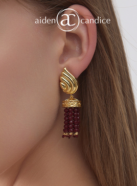 aiden candice安可拉红流苏耳环小众复古宫廷风耳钉女轻奢高级感