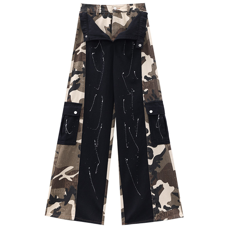 thumbnail for ABWEAR Fifth District - Original 2026 Fall Camouflage Patchwork Jeans Women's Loose Wide-Leg Pants