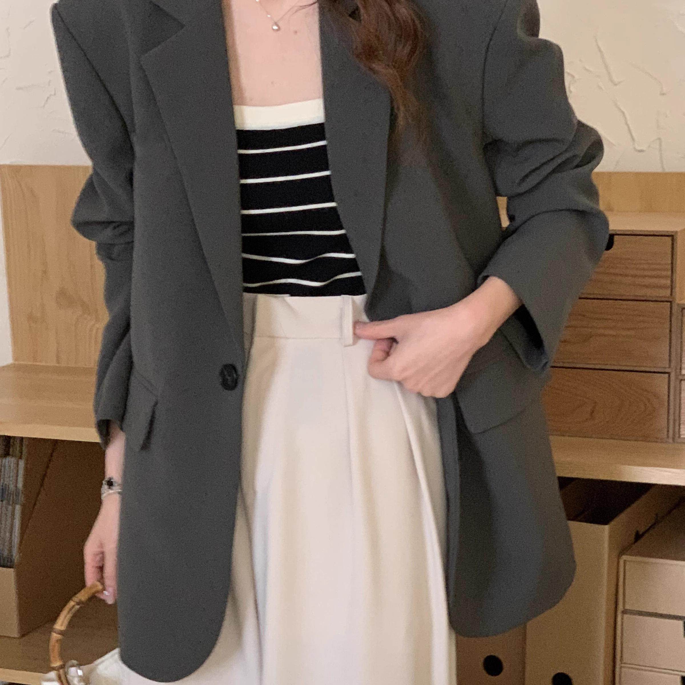 小西装外套女2024新款春秋宽松休闲阔版高级感灰色小个子气质西服