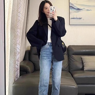 黑色西装外套女春秋2025新款韩系百搭小个子休闲高级感炸街小西服