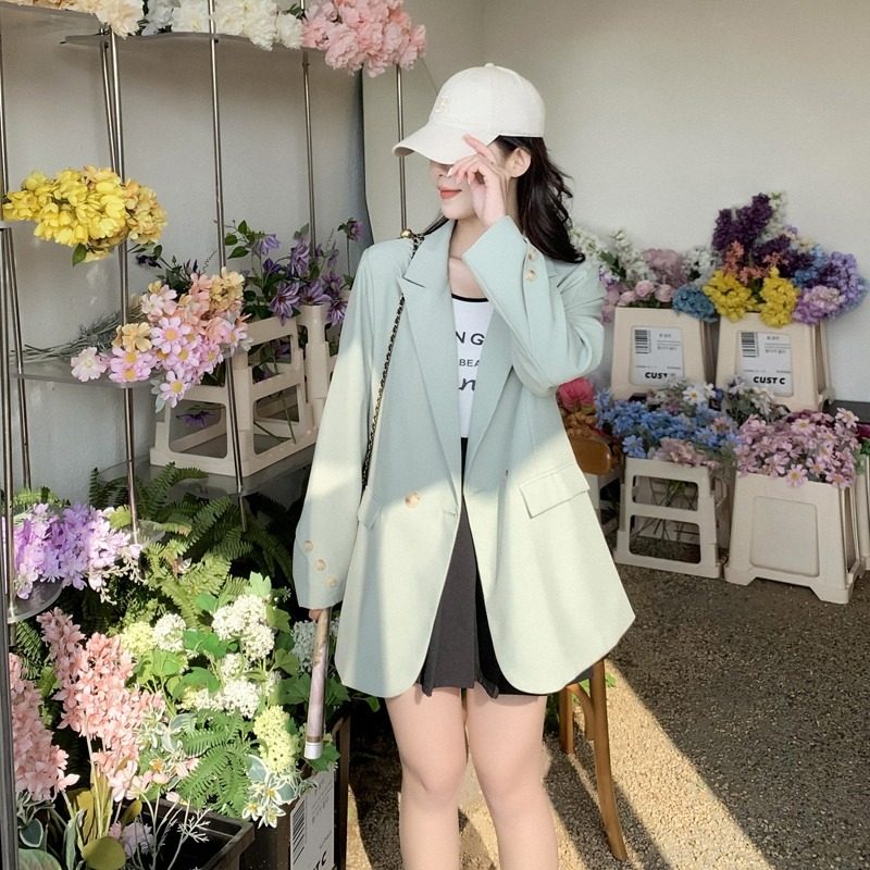 浅绿色小众气质西装外套女春秋2024新款高级感炸街休闲chic西服女