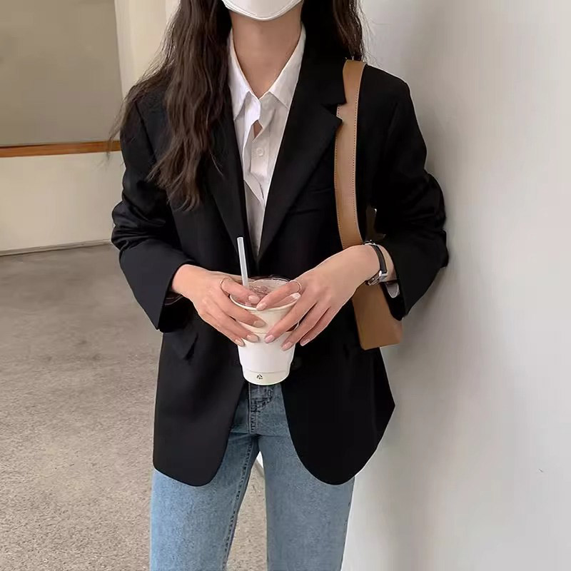 慵懒感黑色西装外套女春秋2025年新款小个子炸街oversize通勤西服