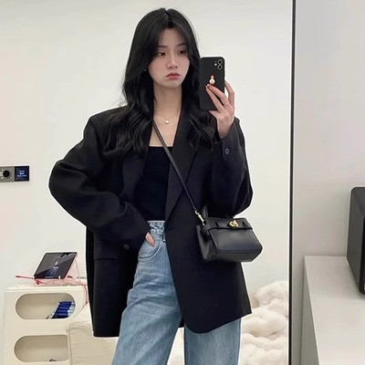 高级感黑色西装外套女2025年开春新款韩版宽松小个子休闲西服上衣