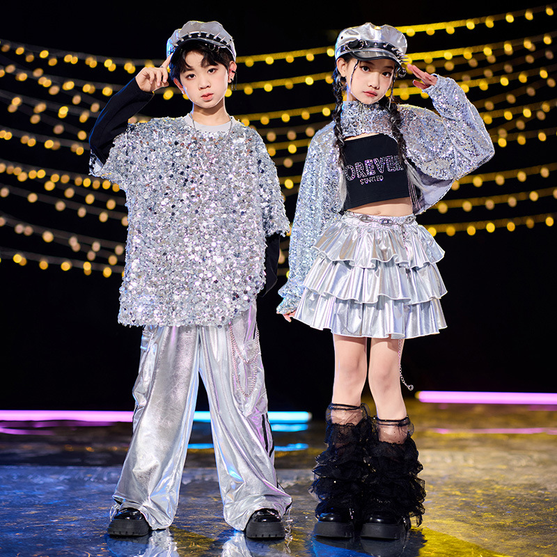 儿童街舞服装亮片衣服闪亮嘻哈爵士舞架子鼓超闪亲子拉丁舞演出服