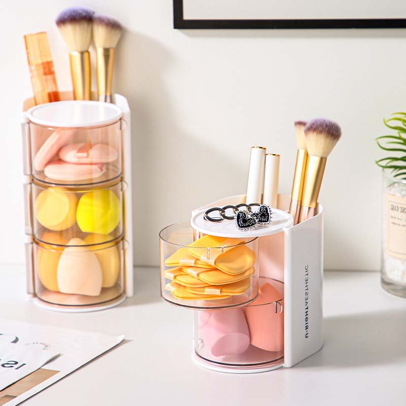 粉扑桌面收纳盒感防尘美妆刷收纳筒腮红粉饼气垫美妆蛋化妆盒
