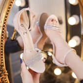 313233水钻一字带凉鞋 2025年新款 仙女风细跟高跟鞋 小码 大码 41一43