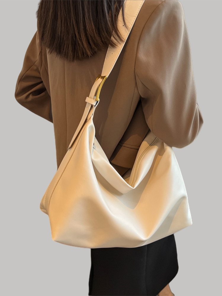 软皮慵懒风托特包包女士2024新款上课通勤高级感大容量单肩斜挎包