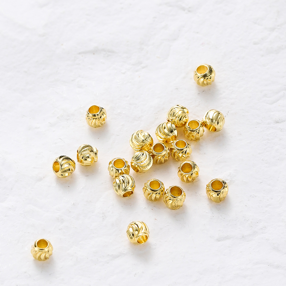 保色18k14k包金竖纹切花珠瓜纹珠