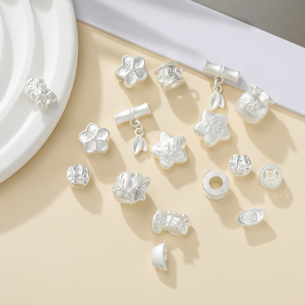 古法银串珠合金哑银素银diy手链