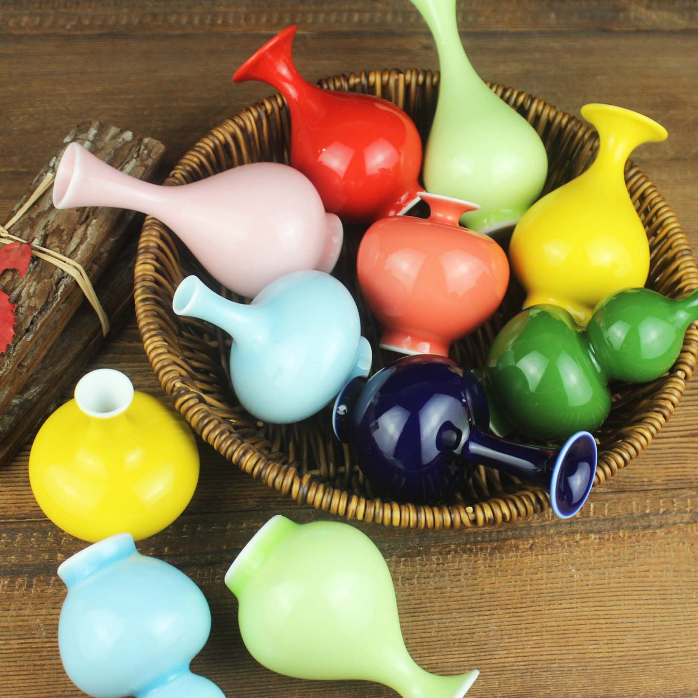 单色釉陶瓷小花瓶中式风摆件装饰