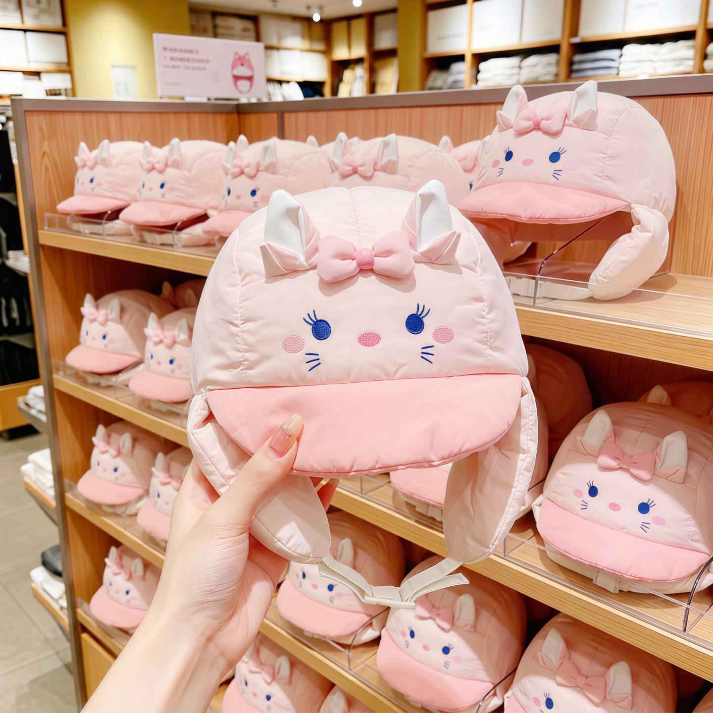 粉色猫咪冬季帽子女保暖防