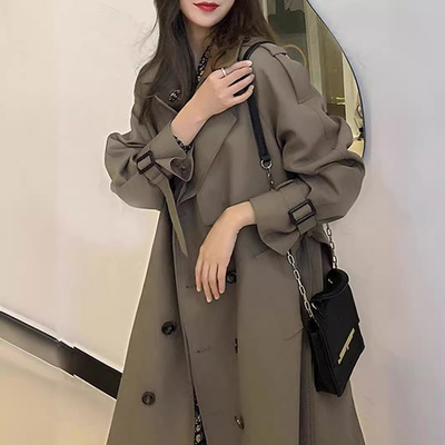 军绿色短款风衣女2025春秋季新款英伦风韩系小个子修身风衣外套潮