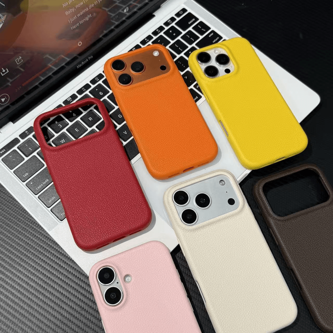 ins风纯色皮纹适用多型号手机壳