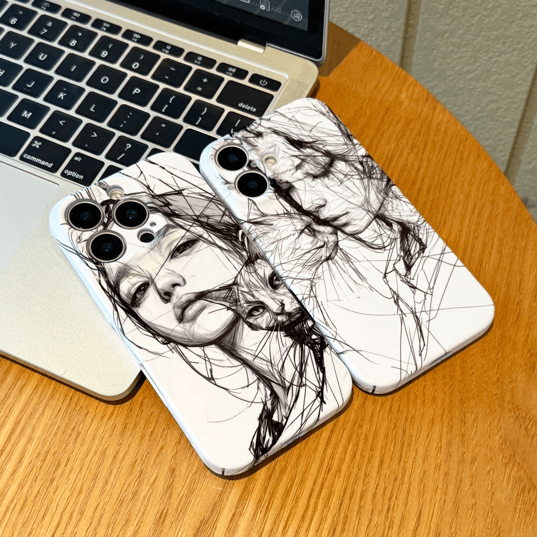 素描女孩与猫菲林硬壳苹果手机壳