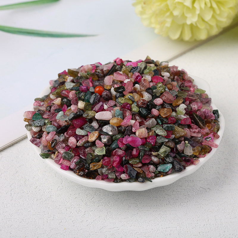 天然彩色水晶原石碧玺碎石美甲饰品消磁水晶铺鱼缸水晶枕供佛包邮