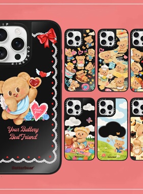 CASE适用苹果15iPhone14plus16黑色镜面13promax17磁吸可爱黄油小熊xr手机壳12防摔11新款xs高级感tif保护套