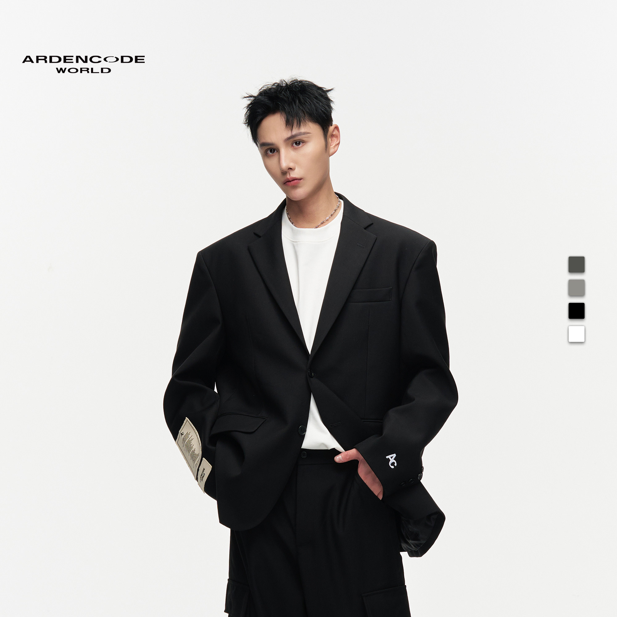 ARDENCODE明星同款男女基础款宽肩大宽松贴布混纺西装外套X1版型
