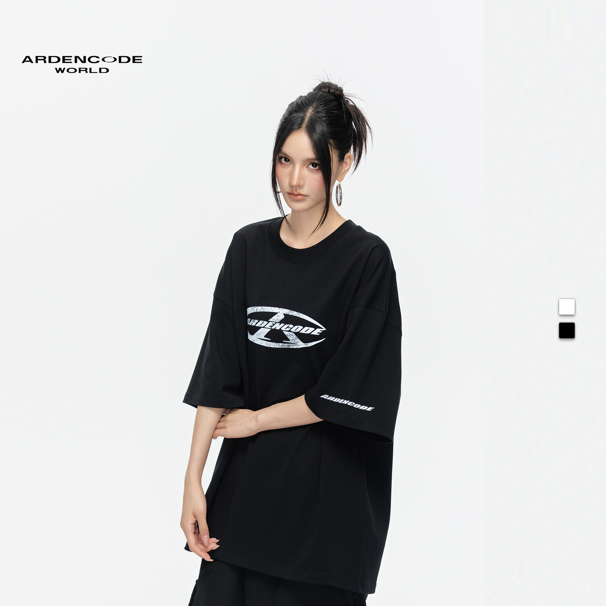 ARDENCODE无限 喷墨印花 大宽松圆领重磅320G纯棉针织男女短袖T恤