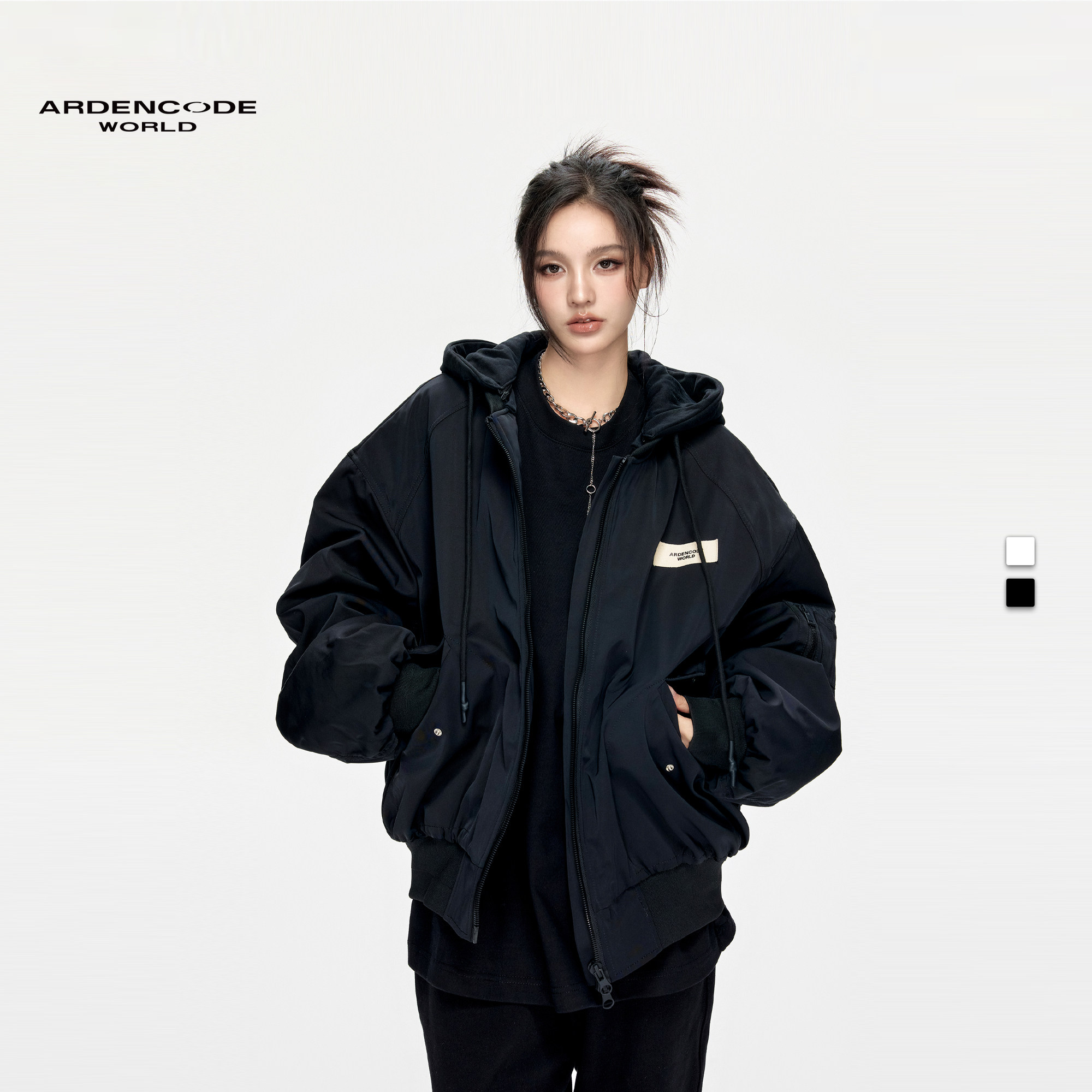 ARDENCODE男女同款男女连帽MA1大宽松棒球飞行夹克棉服外套M2版型