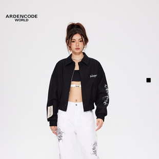 ARDENCODE女款星月圆环印花  宽松混纺西装面料短款MA2夹克外套