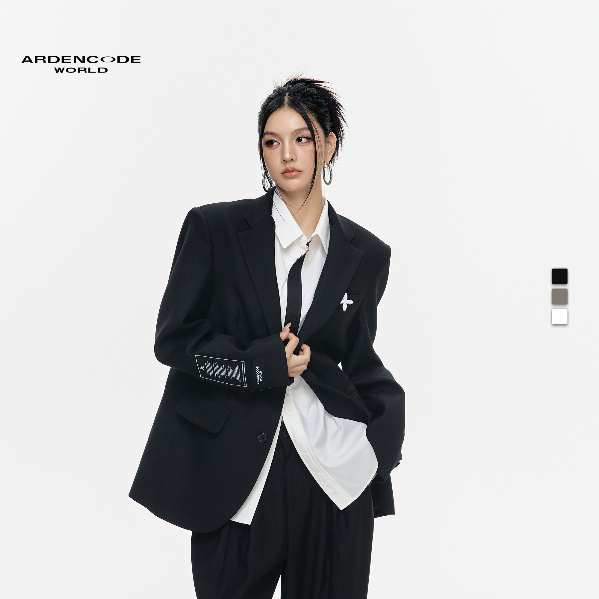 ARDENCODE男女基础款 贴布胸针宽肩大宽松混纺直筒西装外套X1版型