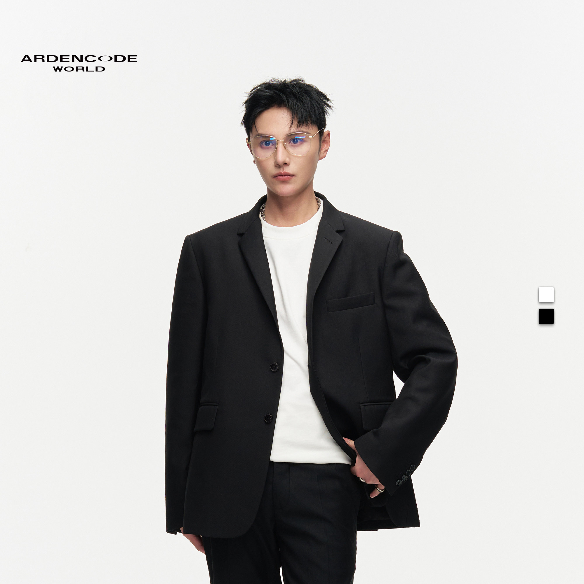 ARDENCODE明星同款男女基础款宽肩大宽松贴布混纺西装外套X1版型