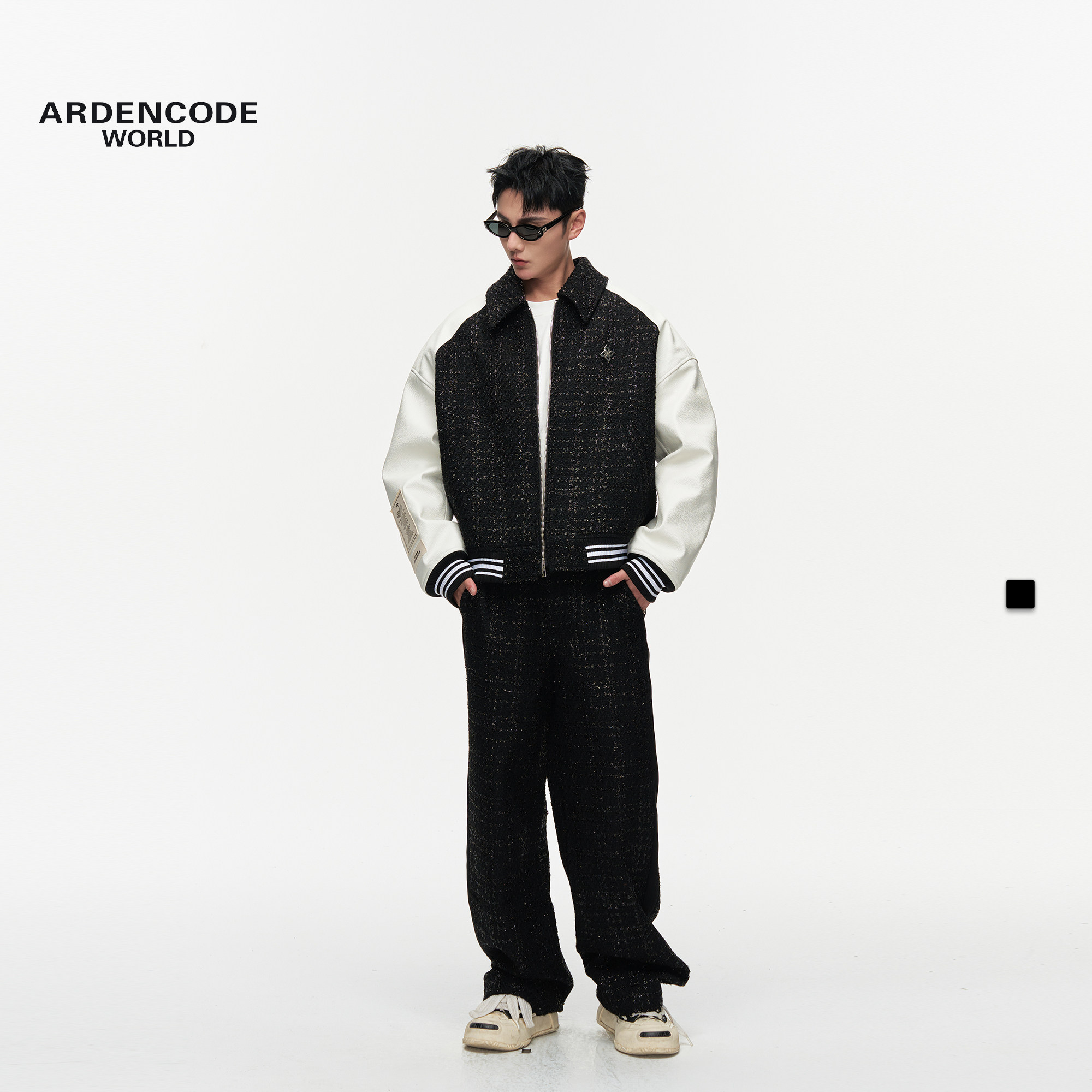 ARDENCODE男女同款拼接羊毛粗纺宽松休闲长裤小香风阔腿裤P11版型