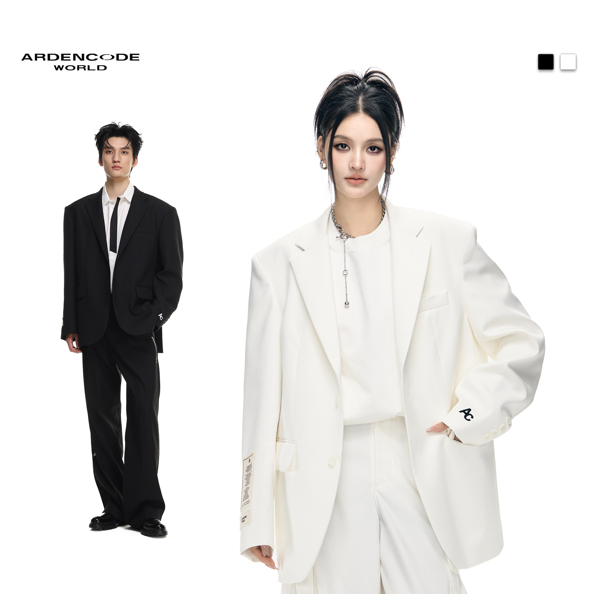 ARDENCODE明星同款男女基础款宽肩大宽松贴布混纺西装外套X1版型